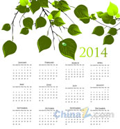 2014绿叶装饰矢量日历模板