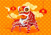 中国传统舞狮插画矢量图