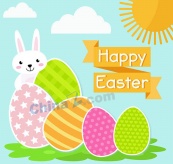 创意彩蛋和白兔复活节贺卡