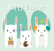 三只白兔复活节剪贴贺卡