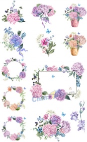 粉色水彩花卉装饰边框设计