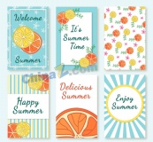 彩绘夏季柠檬片卡片矢量图