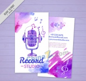 紫色麦克风录音室宣传单矢量