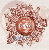 咖啡渍绘城市背景矢量素材