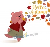 卡通秋季熊和落叶矢量素材