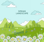 创意春季绿色草地花丛风景