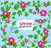 春季花枝和蝴蝶无缝背景矢量图