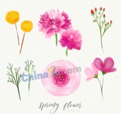 水彩绘春季花卉矢量素材