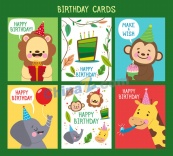 卡通动物生日卡片矢量图