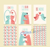 彩绘情人节动物卡片矢量素材