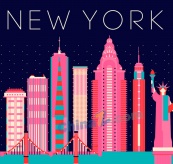 彩色纽约城市剪影矢量素材