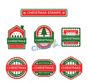 创意绿色圣诞节邮票矢量图