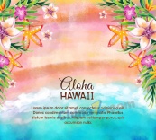水彩绘夏威夷沙滩花卉矢量