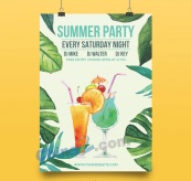 水彩绘夏季鸡尾酒派对海报