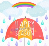 彩色雨季雨中的伞矢量素材