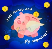卡通小猪存钱罐矢量素材
