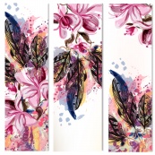 彩绘木兰花和羽毛矢量素材