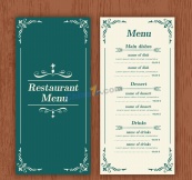 古典花纹餐馆菜单正反面模板矢量