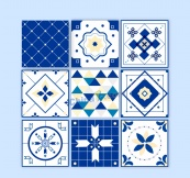 蓝色花纹方砖图案矢量素材