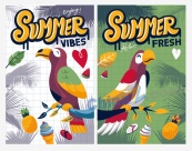 夏日鹦鹉装饰海报设计矢量