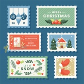 圣诞节卡通邮票矢量素材