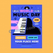 世界音乐日手绘钢琴海报