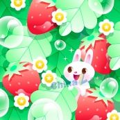 可爱小白兔与草莓矢量插画
