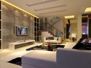 3D现代别墅客厅效果图