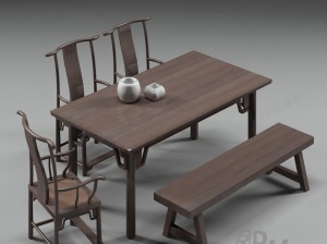 中国风木质餐桌3D模型