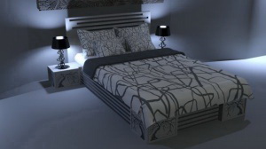卧室双人床铺3D效果图