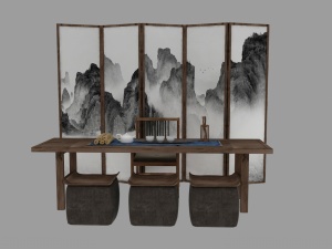 中式书桌模型效果图设计