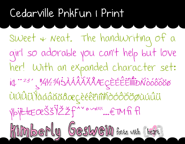 Cedarville Pnkfun 1 Print字体 1