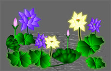 绿紫黄色的水莲花flash动画