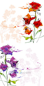 水彩艺术玫瑰花装饰矢量