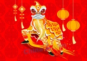 中国传统舞狮年画矢量素材