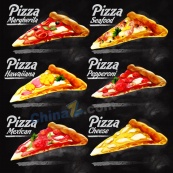 水彩绘美味三角披萨矢量素材