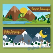 夏季和冬季郊外风景banner