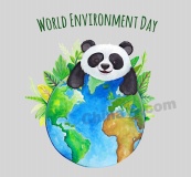 水彩绘世界地球日熊猫矢量