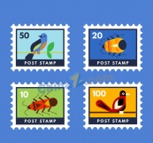 创意鸟和昆虫邮票矢量素材