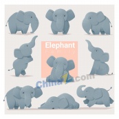 卡通大象家庭矢量素材