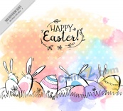 彩绘复活节兔子和彩蛋矢量