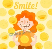 创意橙发笑脸女孩矢量素材