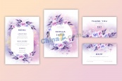 粉紫色水染花卉婚礼卡片矢量