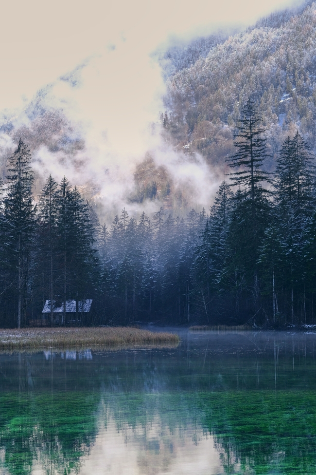 冬季山水树林风景图片