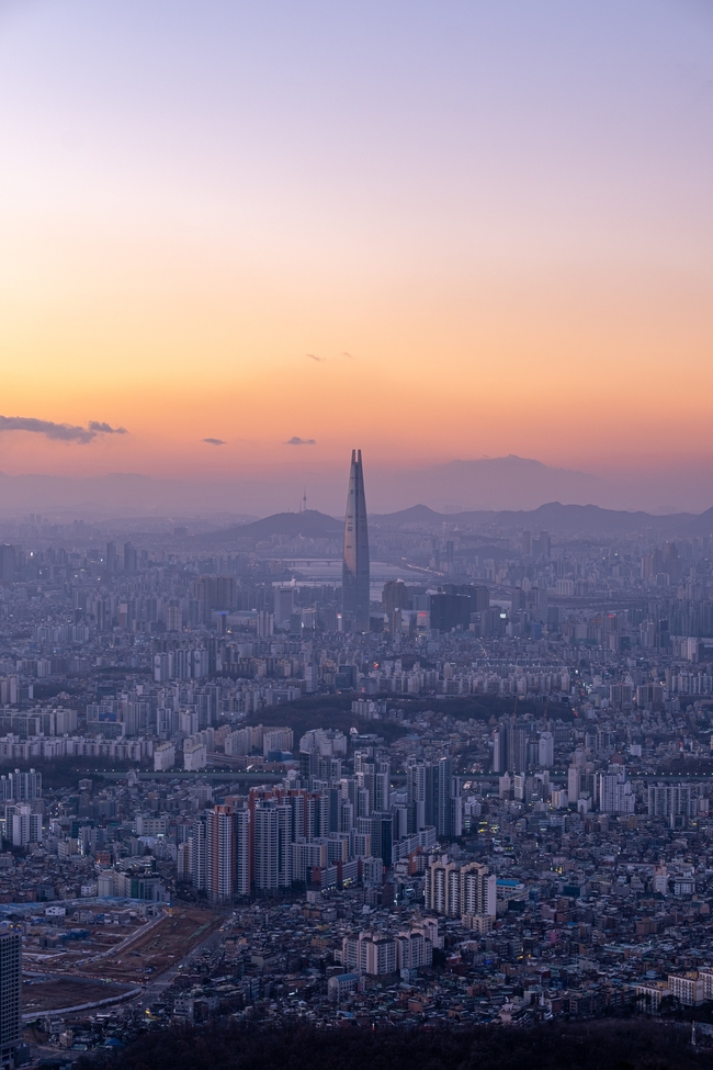 日暮黄昏韩国城市建筑群图片