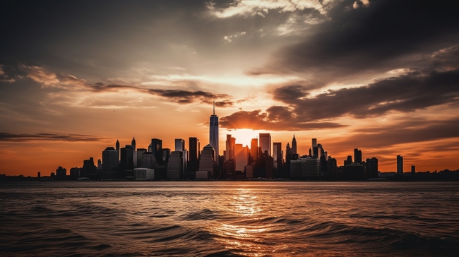 黄昏纽约城建筑剪影图片