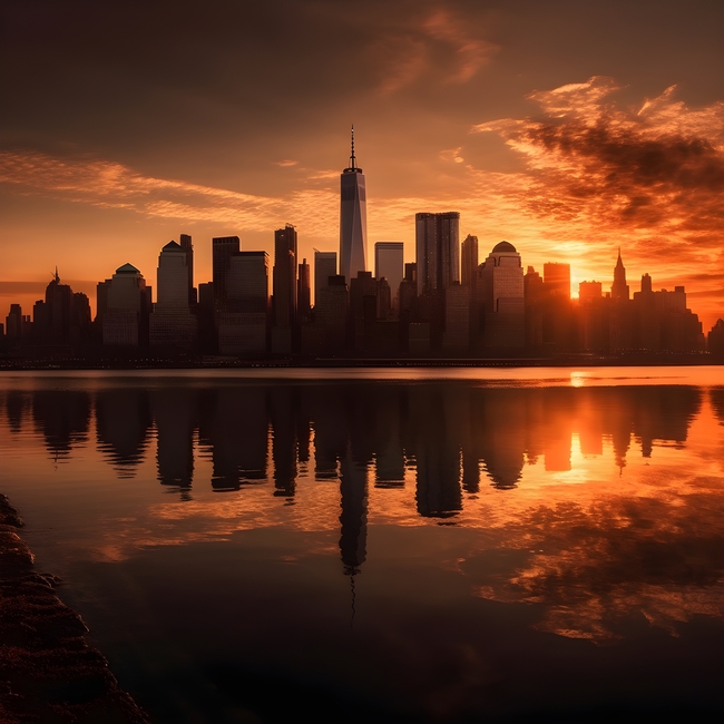 黄昏美国纽约城市建筑剪影图片
