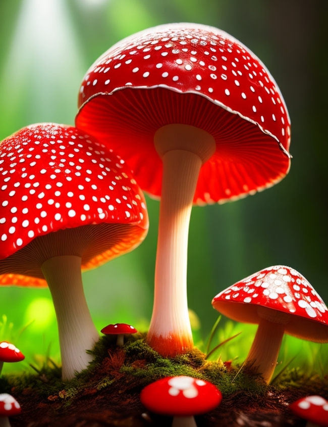 秋天红色野生鹅膏菌蘑菇图片