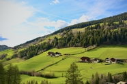 瑞士绿色小山村房屋树林草地风景图片