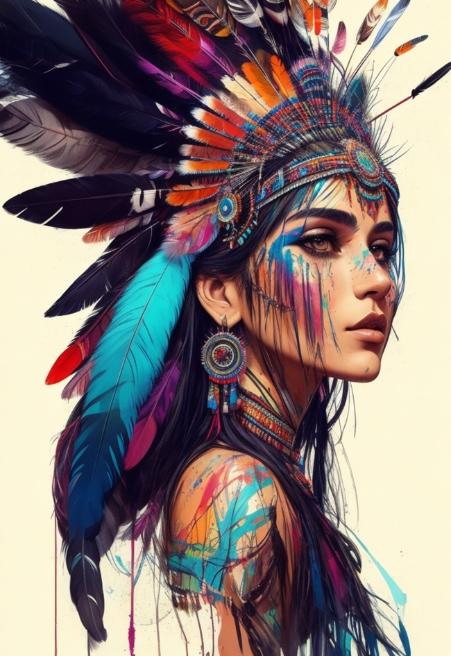 美国印第安人人物肖像彩绘图片